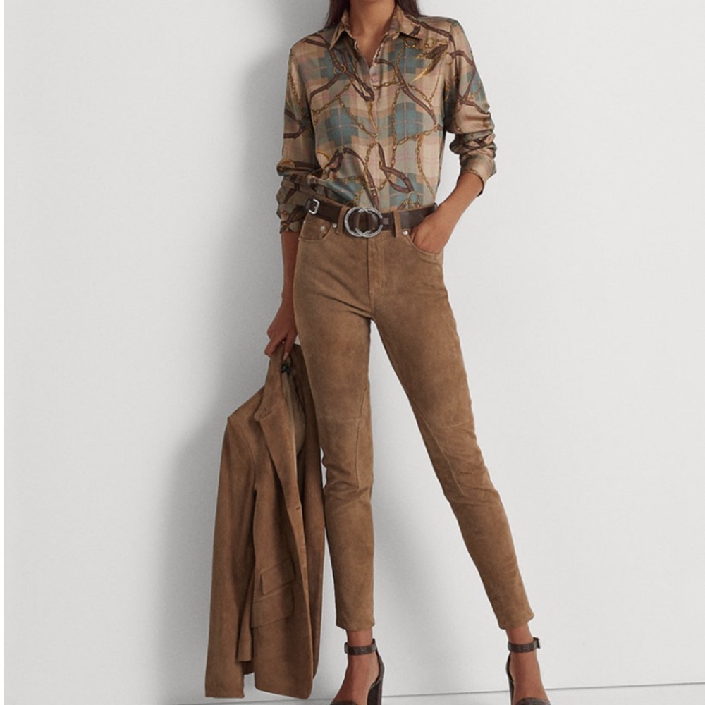 Lauren Ralph Lauren Plaid Belting-Print Twill Shirt Sz LG